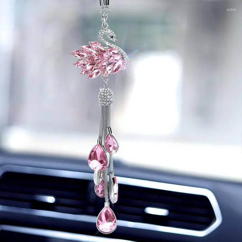 Décorations intérieures voiture rétroviseur breloque cristal cygne suspendu ornement strass décor pendentif filles femmes