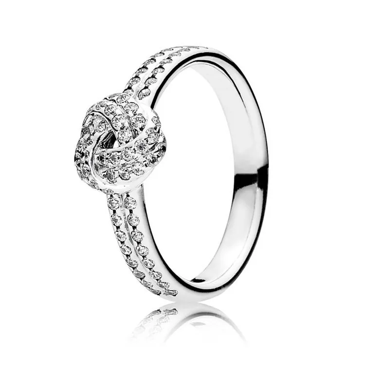 Błyszczący pierścionek z węzłem autentyczne srebro z oryginalnym pudełkiem na Pandora różowe złoto CZ diament wesele biżuteria dla kobiet prezent dla dziewczyny pierścionki