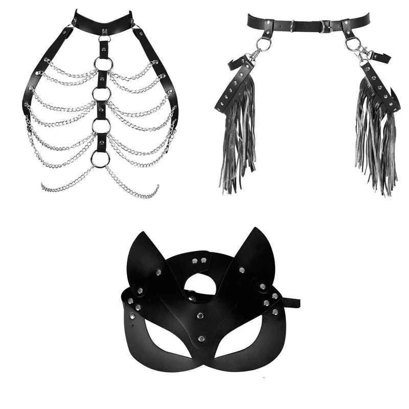 Sex Toy Bondage Set Bdsm Bed Kits Genuine Leather Restraint Handcuffs Collar Gag Erotic Sex Toys