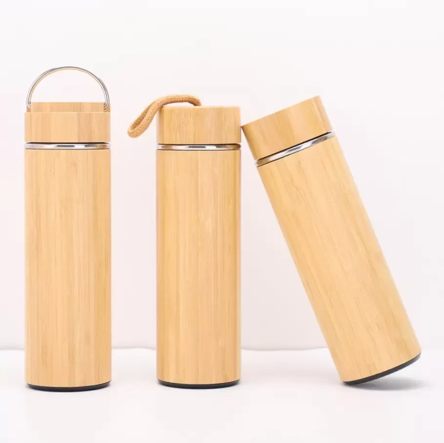 Natural Bamboo Stainless Steel Liner Thermos Water Bottle Vacuum Flasks Insulated Bamboo Cup For Tea Drinking sxjun14