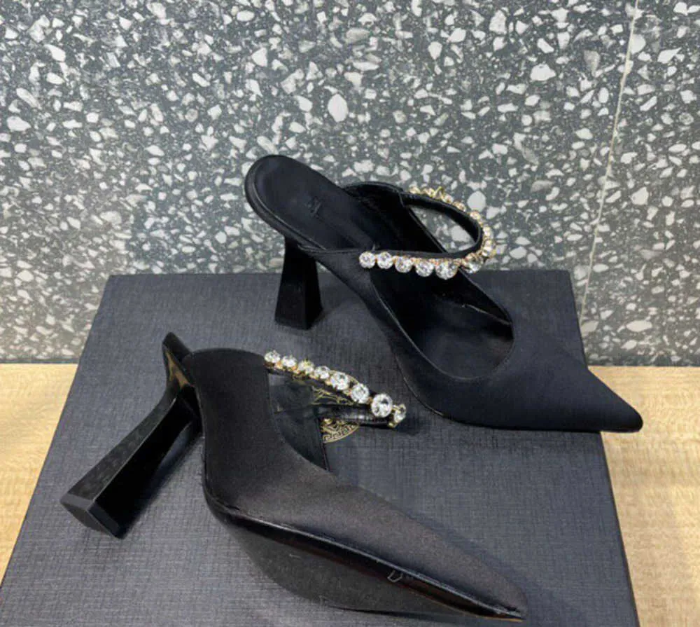 Brand Casual Shoes designer design 2022 spring and summer new silk Rhinestone high heels sexy banquet dress women's shoes slippers