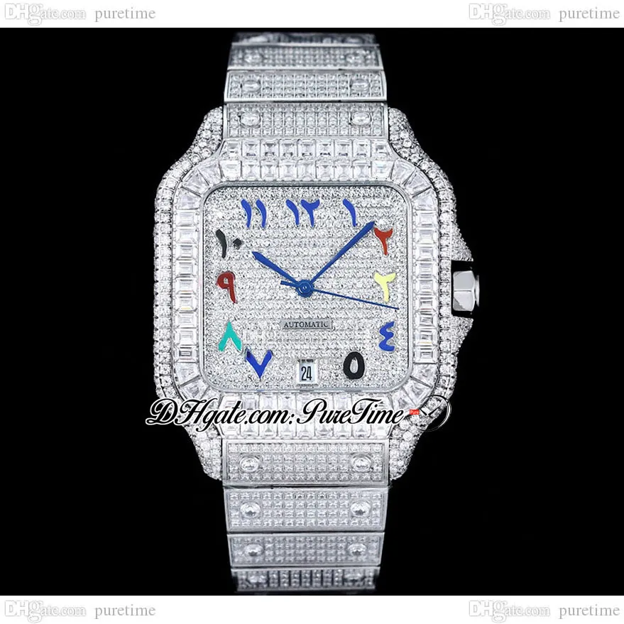 ZYF M8215 Orologio da uomo automatico con pavé di diamanti XL 40 mm Miyota Rettangolo completamente ghiacciato Cassa e cinturino con diamanti Colori Scrittura araba Dail Super Edition Puretime H8