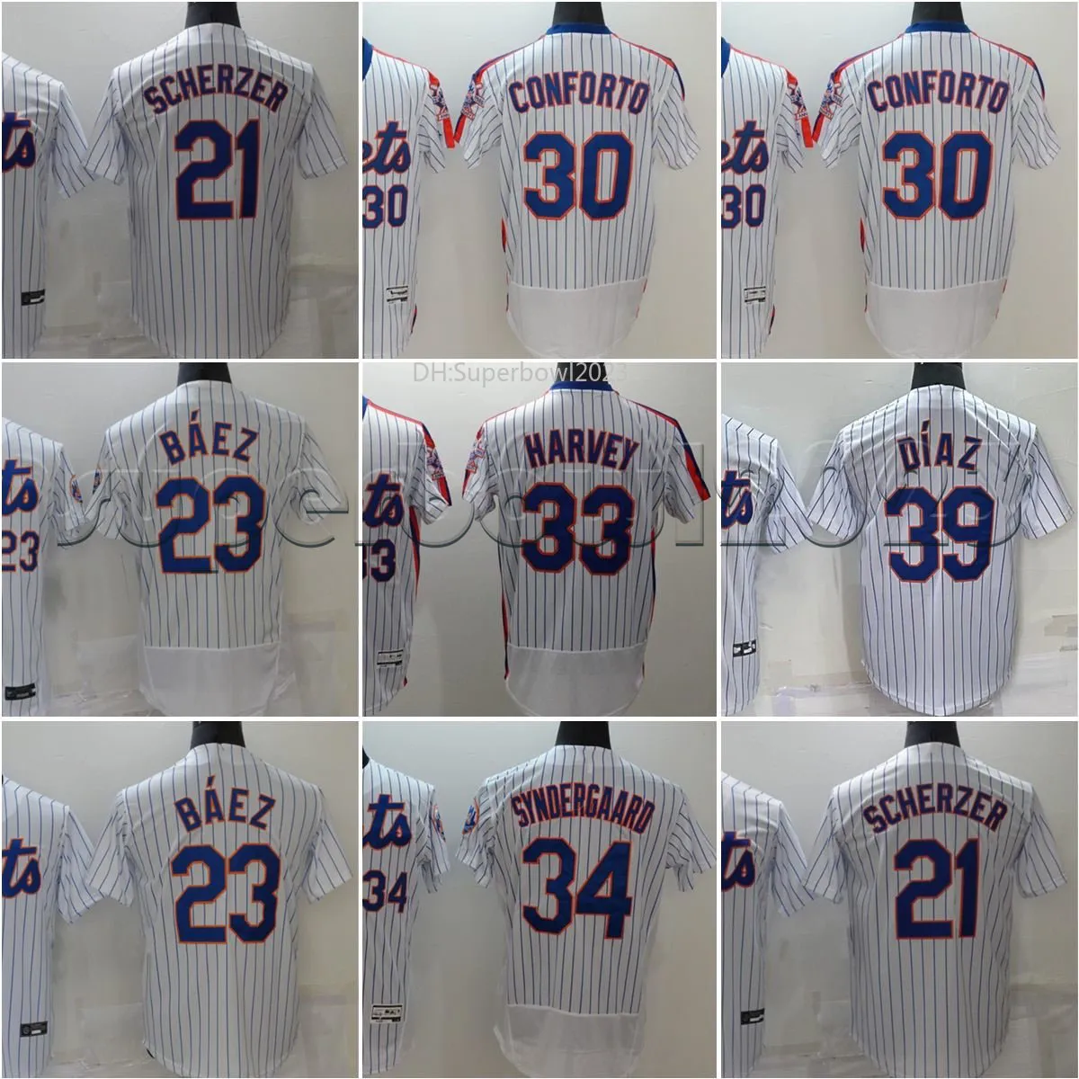 Neues Baseball-Trikot 39 Edwin Diaz 21 Max Scherzer 23 Javier Baez 30 Conforto 33 Haevey 34 Syndergaard Blank Stitched Jerseys