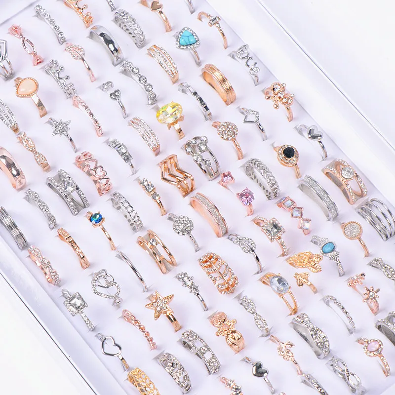 Zespół pierścionki pierścionki 50 sztuk dużo moda damska wykwintne srebro pozłacana biżuteria palec Mix styl hurtownia 221206