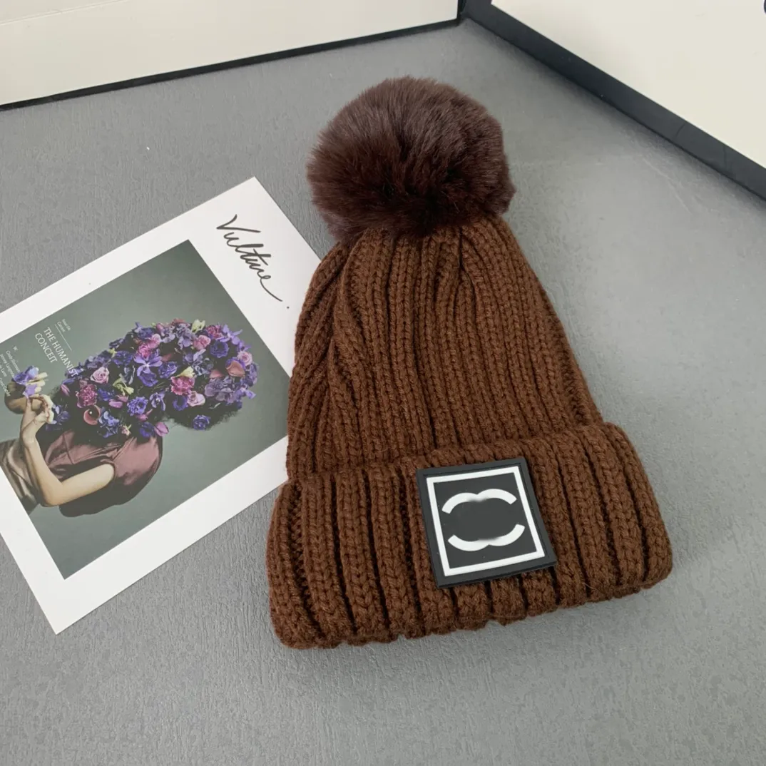 Women's Winter Chunky Knit Beanie Hat with Double Faux Fur Pom Pom