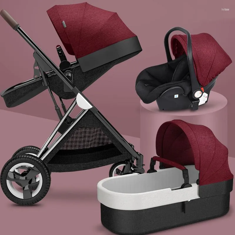 Passeggini# passeggini per baby passeggino 3 in1 quattro ruote da 2 in 1 auto Kinderwagen a carrello a carrello high paesaggio q240429