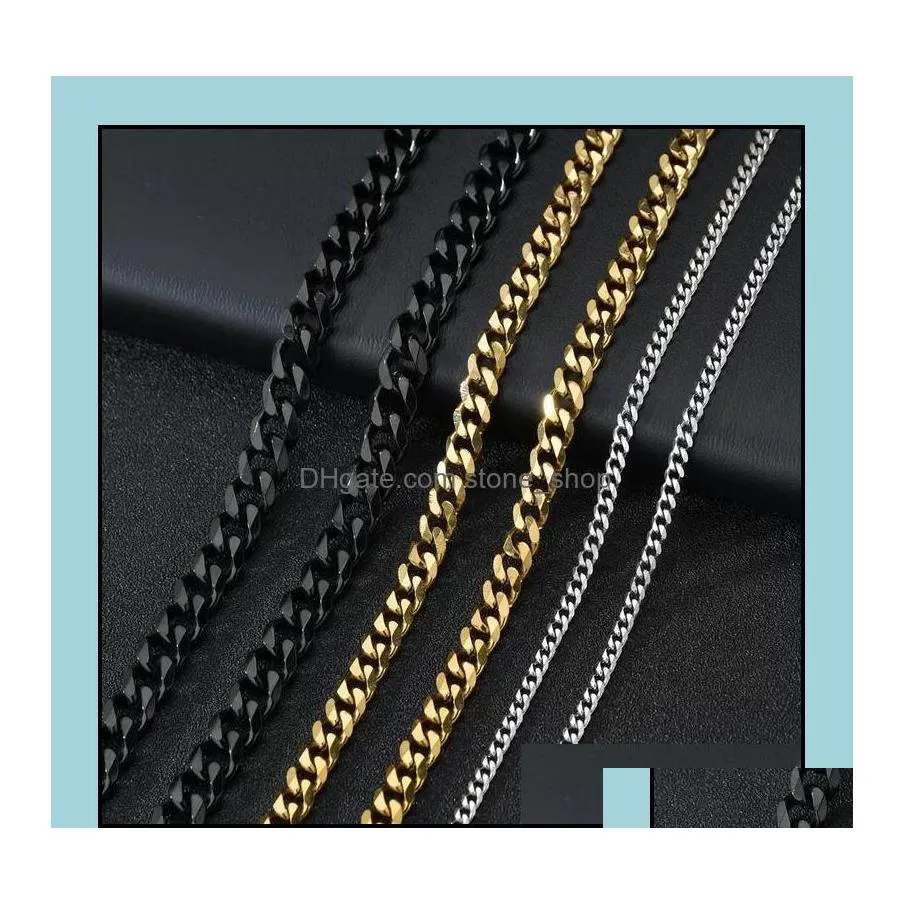 Chains Chains Necklaces Pendants Jewelry M 5Mm Stainless Steel Cuban Link Gold Sier Black Chain Necklace For Women Men Hip Hop Titan Otdn3