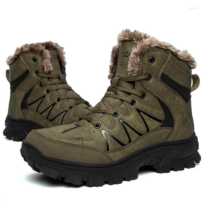 أحذية عالية من الرجال المشي لمسافات طويلة الشتاء أحذية دافئة أحذية الدانتيل غير المنقوش غير المنزلق في الهواء الطلق.