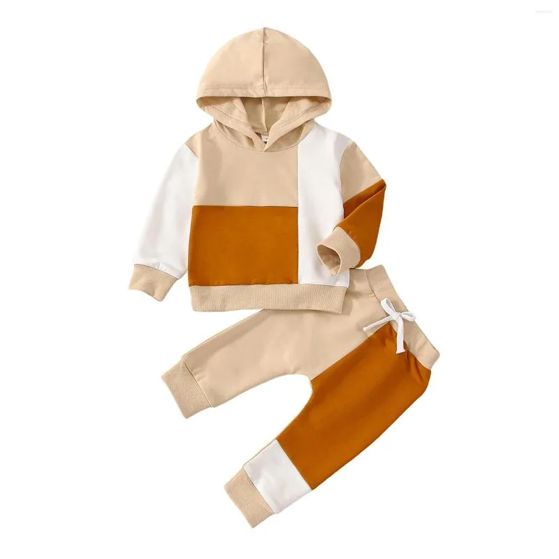 Ensembles de vêtements 1-4 ans enfant en bas âge bébé 2 pièces tenues d'automne à manches longues contraste couleur Patchwork sweats à capuche et ensemble de pantalons