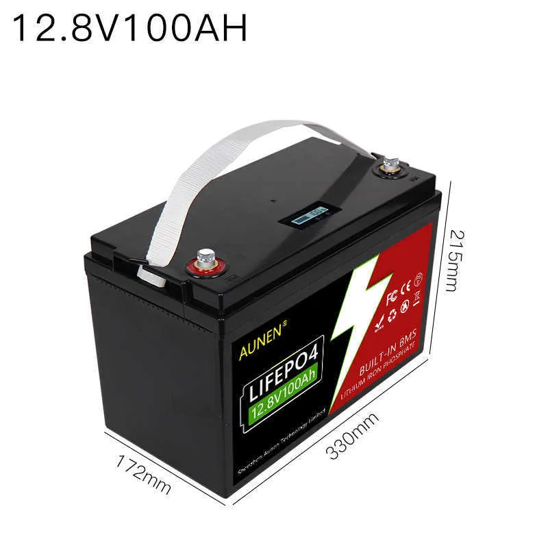 Aunen ny ankomst bärbar liveepo4 batteri solfiske båt trolling motor rv litium batteri pack 12v100ah