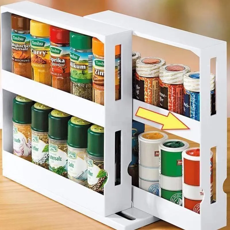 Kitchen seasoning organizer rotating spice rack holder white ...