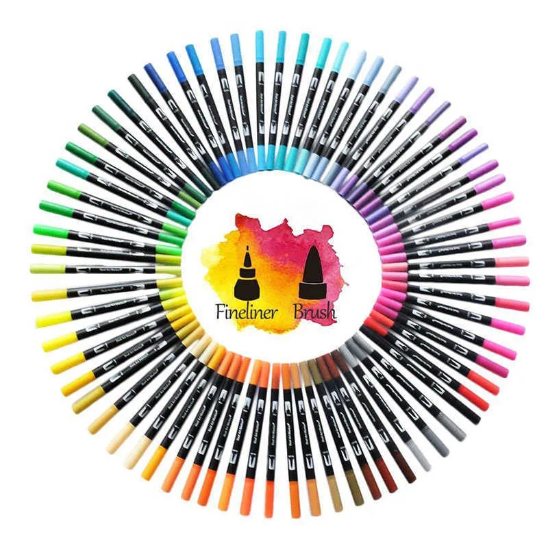 FineLiner Dual Tip Pinsel Kunst Marker Stift 12/48/72/100/120 Farben Aquarell Stifte Für Zeichnung Malerei Kalligraphie kunst Liefert