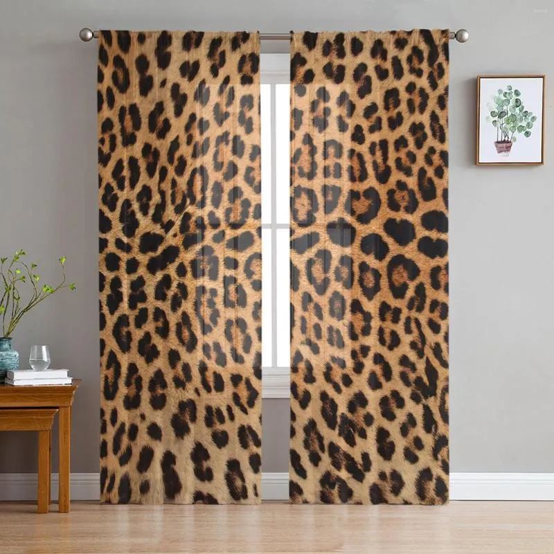 Vorhang mit Leopardenmuster, transparente Vorhänge für Wohnzimmer, Schlafzimmer, Küche, Tüll, Fenster, Voile-Vorhänge, Heimdekoration