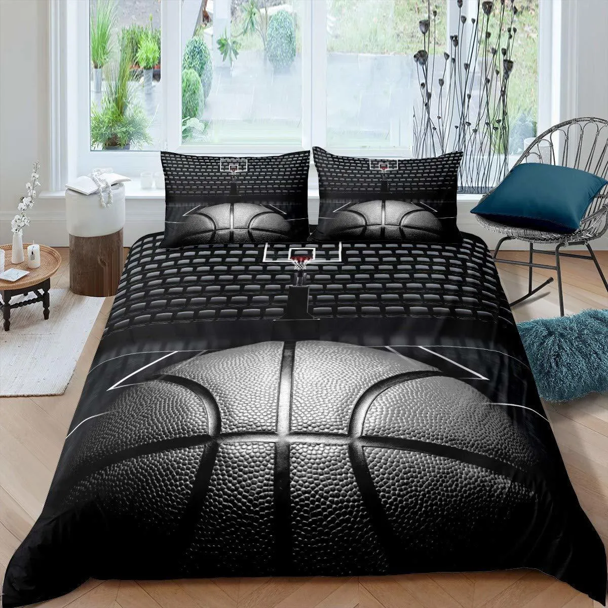 Beddengoed sets basketbal dekbedovertrek set zwart 3d ball sportthema microvezel hof competitieve spellen king quilt 221205