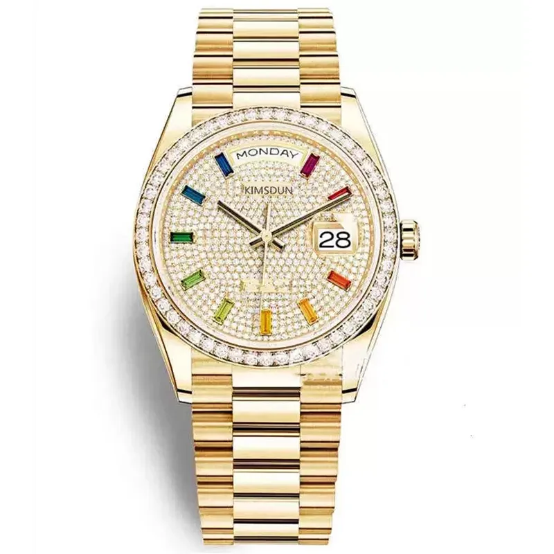 horloge Master ontwerp automatisch mechanisch horloge mode wijzerplaat kleurrijke diamanten ring Sport waterdichte vouwsluiting saffierglas
