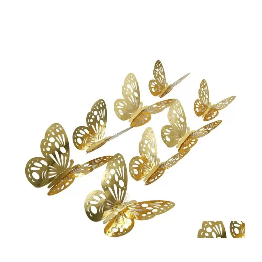 Décoration De Fête 12 3D Creux Papillon Stickers Muraux Bricolage Pour La Décoration Intérieure Chambre D'enfants Fête De Mariage Décoratif Papillons Inventaire Qui Dht6I