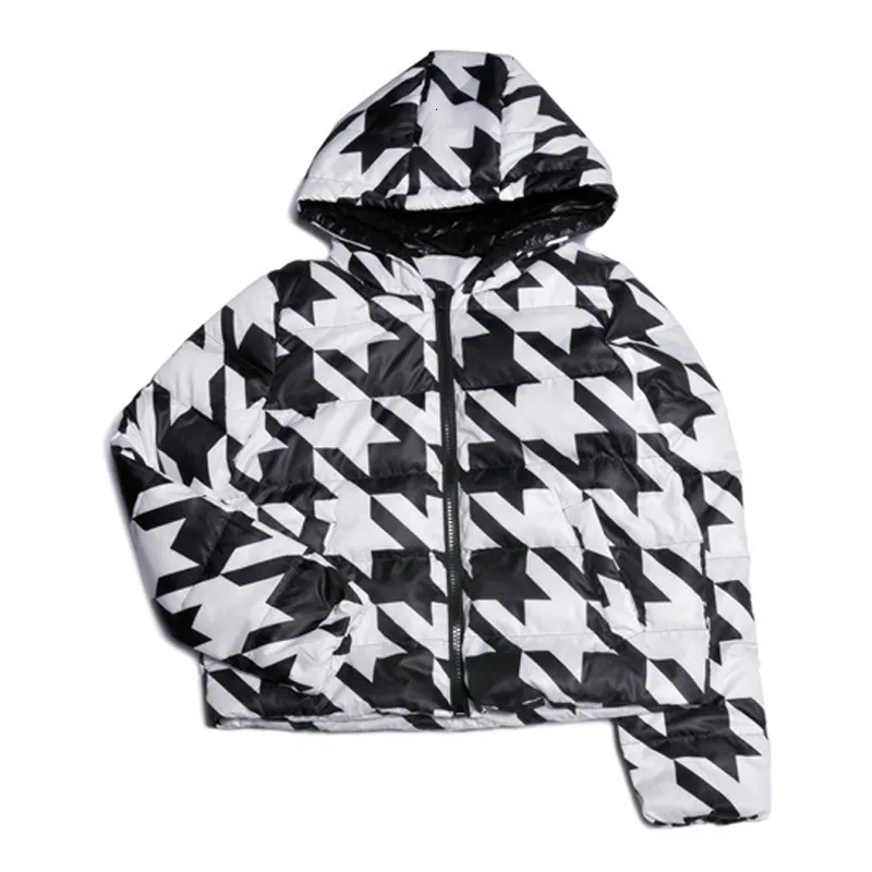 Women's Down Parkas Autumn and Winter Short Thin Jacket Houndstooth Printing Windproof Puff Highstreet Outwear Clothing 221205