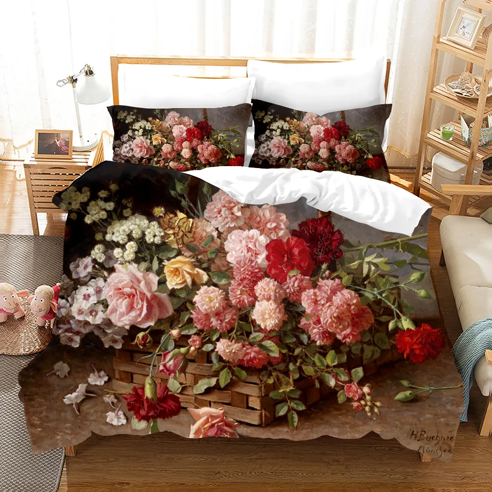 Yatak Setleri Yağlı Boya Çiçekleri Dijital Baskı Setleri Yetişkin Yatak Klothes Yorgan Sanat Nevresim Seti Tek Kral Kraliçe Boyut 221205