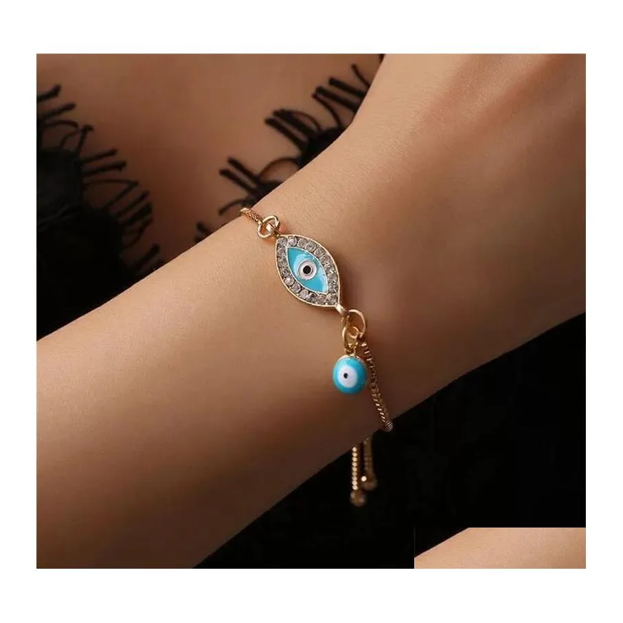 Charm armband charm turkisk bl￥ kristall ond ￶ga armband f￶r kvinnor handgjorda guldkedjor Lucky Armband Woman Jewelry 2873631 TM DHRVU