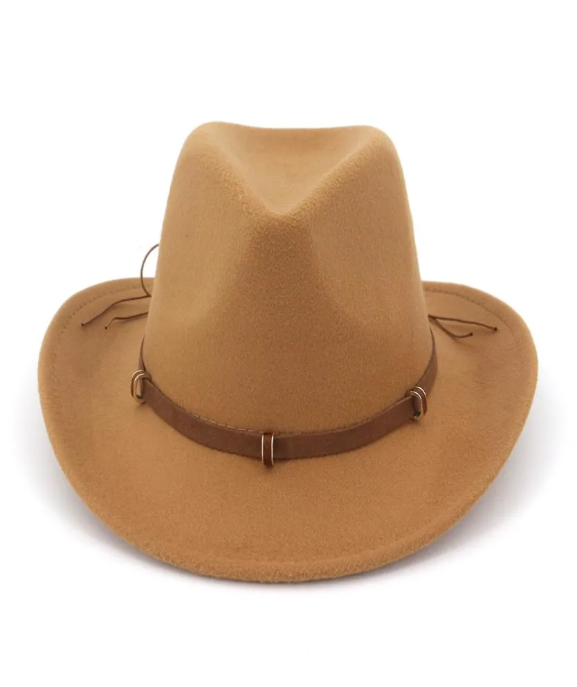 2019 fashion Women Man Wool Felt Western Cowboy Hats Wide Brim Jazz Fedora Trilby Cap Panama Style Carnival Hat Floppy Cloche Cap4925564