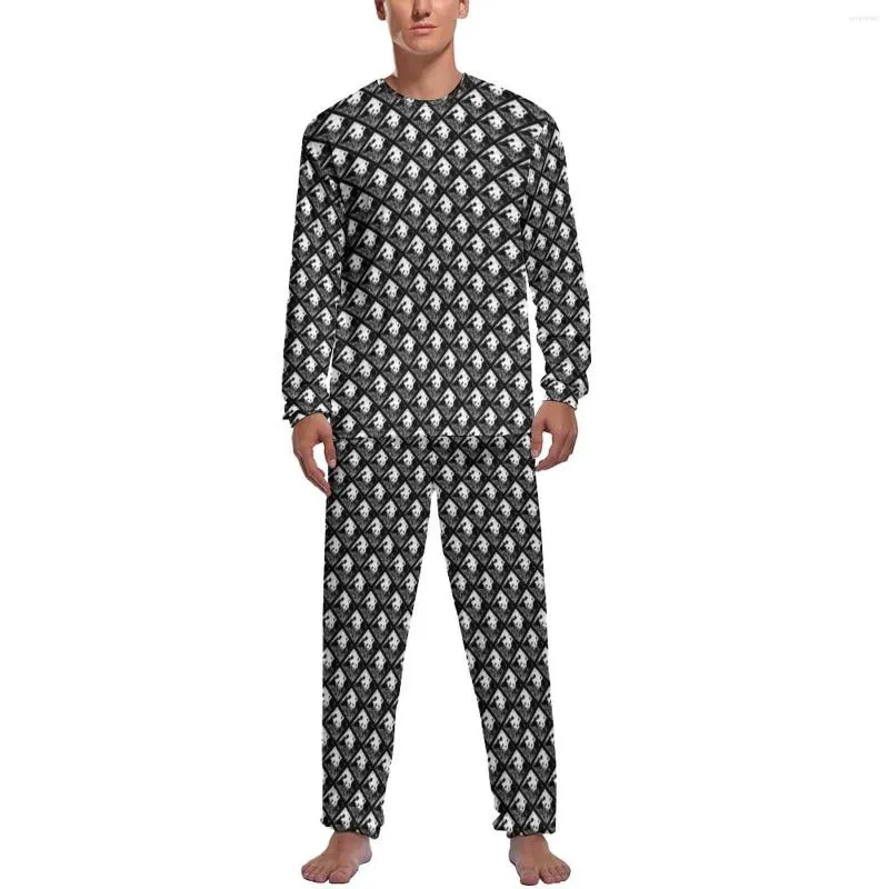 Men's Sleepwear Black And White Panda Pajamas Winter Art Print Night Men 2 Pieces Design Long Sleeves Elegant Pajama Sets