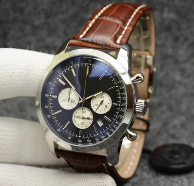 44mm Chronomat Transocean Quality Watch Chronograph Quartz Movement Black Dial 50th Anniversary Men Watch Leather Strap Mens Wristwatches Luxury Brand Designers