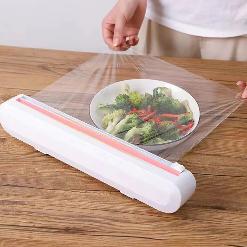 Other Kitchen Tools Punch-free Fixing Food Wrap Dispenser Cutter Foil Cling Film Plastic Sharp Storage Holder Tool 221205