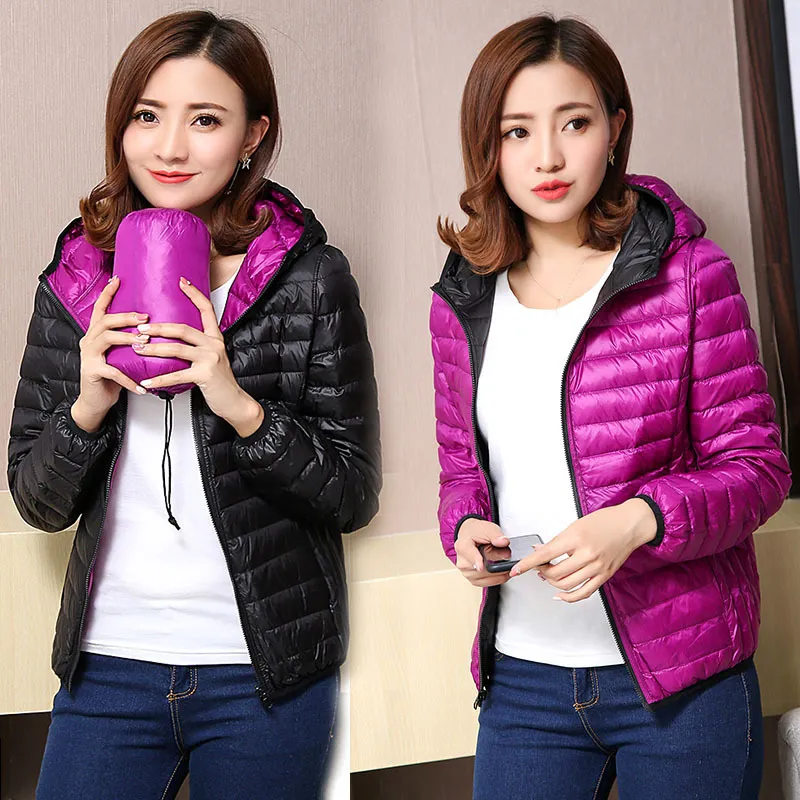 Women's Down Parkas Jackets Ultra Light Jacket Autumn Winter Coat For Two Side female jacket 221205