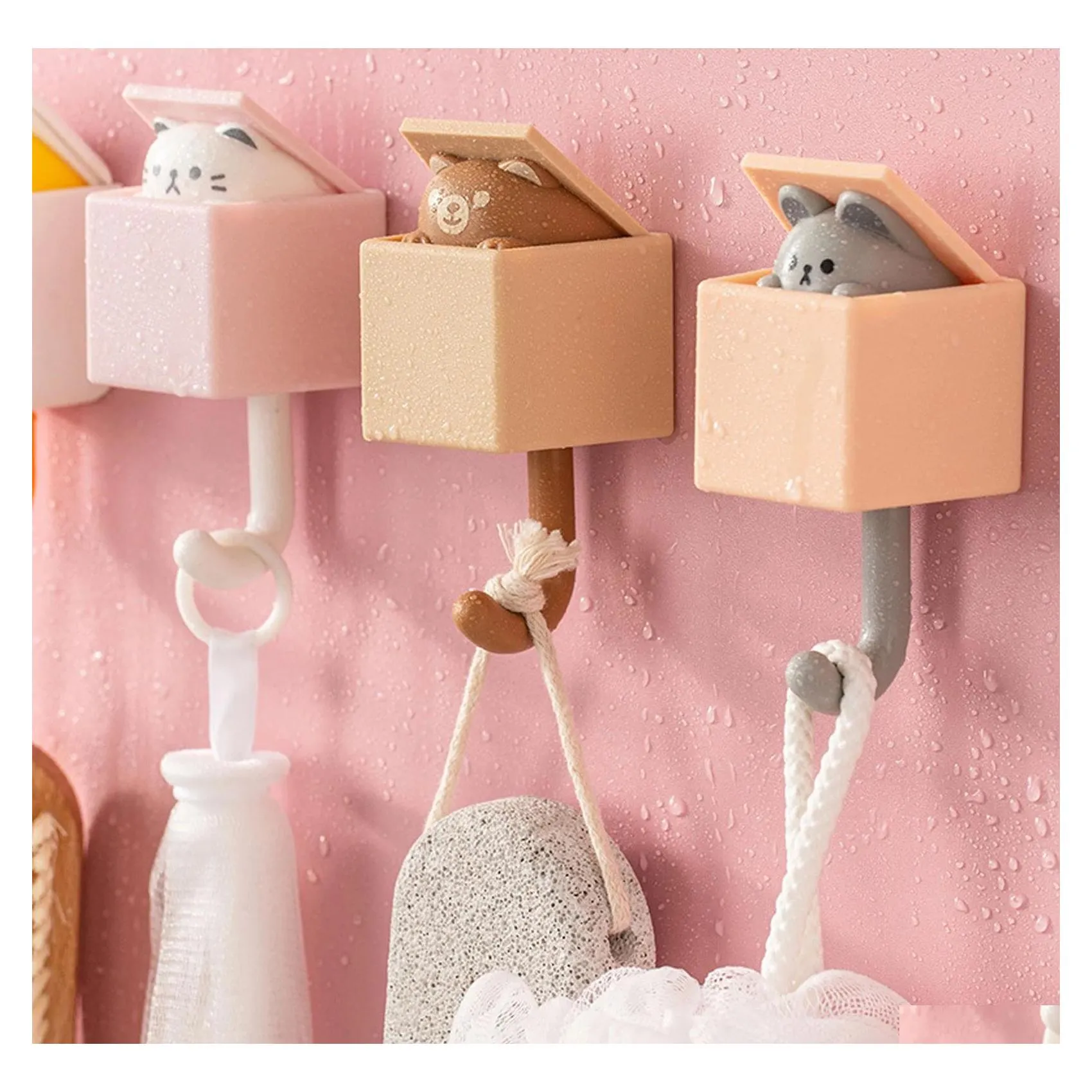 Hooks Rails 1 Creative Cat Cute Seamless Dorm Bedroom Door Hook Key Umbrella Towel Hat Coat Rack Wall Decor Inventory Wholesale Dr Dhu49