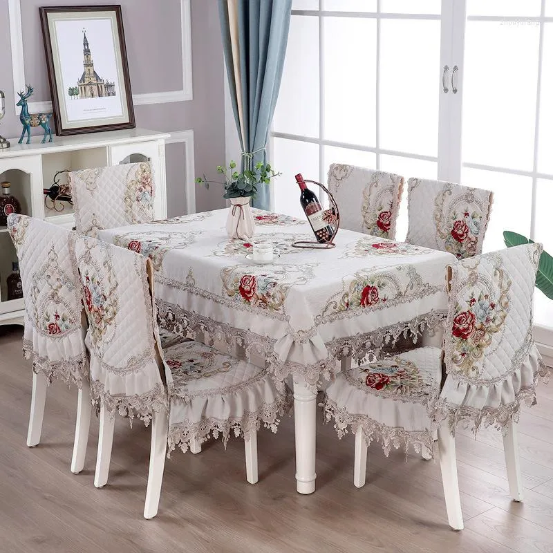 Chair Covers European Luxury Chenille Dining Room Non slip Jacquard Floral Lace Seat Cushion Cover Tablecloths Decoration
