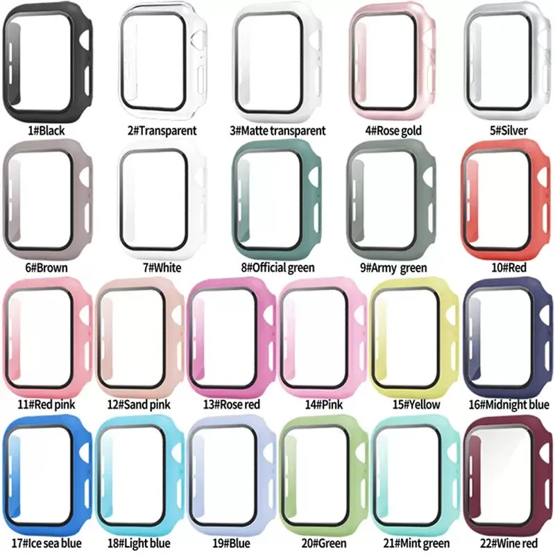 Voor Apple Watch Case 8 7 6 5 4 3 2 1 SE 45mm 44mm 42mm 41mm 40mm 38mm Hard PC Ingebouwde Gehard Glas Screen Protector Volledige Dekking 2e Generatie Cover