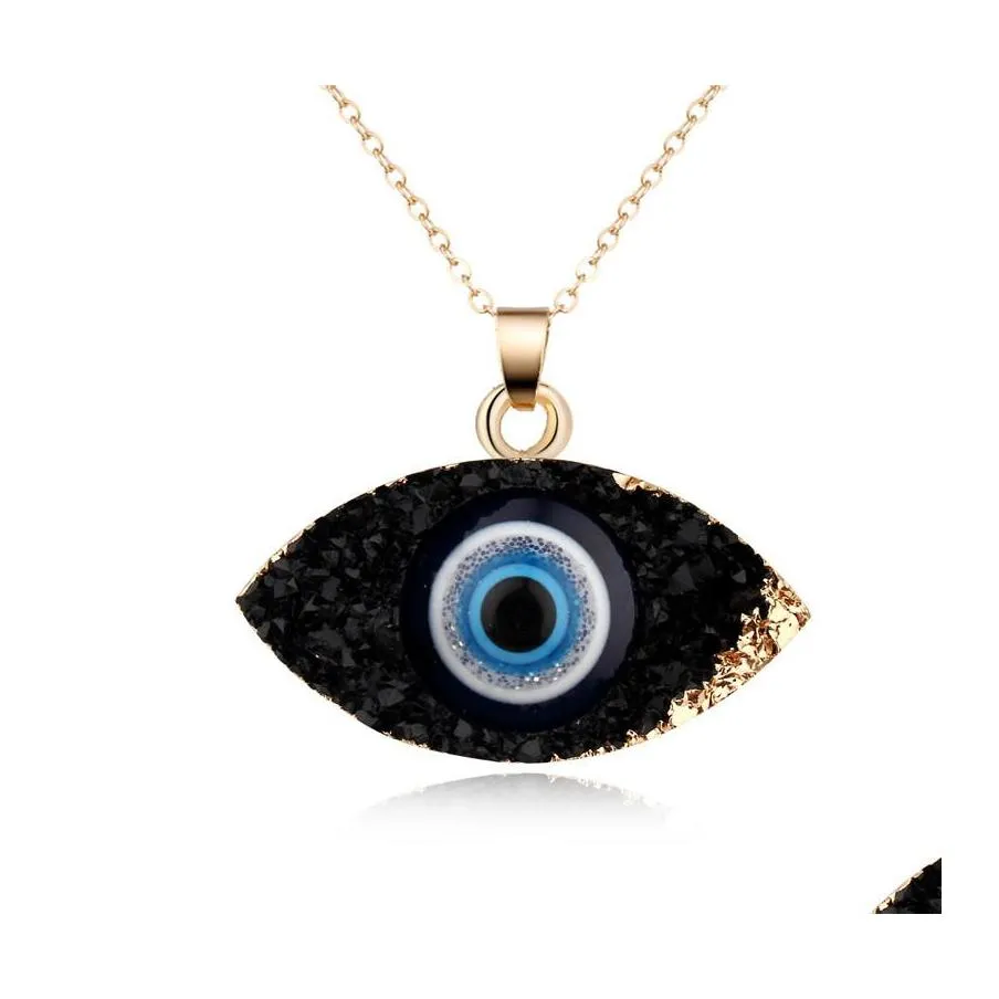 Pendant Necklaces Evil Eye Pendants Necklace Dangle Earrings Plated Gold Fashion Jewelry Necklaces Women Imitation Natural Stone Res Dh2Js
