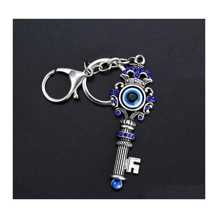 Key Rings Unique Blue Crystal Key Ring Jewelry Good Quality Turkey Evil Eye Alloy Keychain Charm Kids Gifts 1253 B3 Drop Delivery Dhrcn