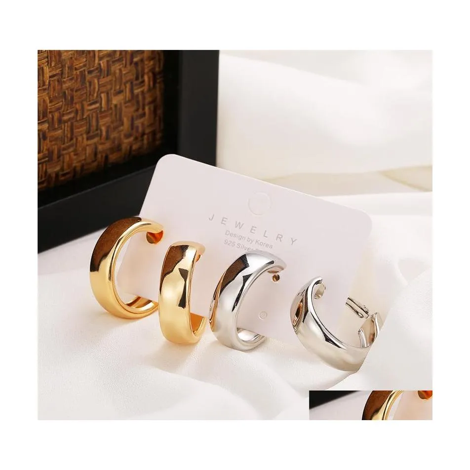 Hoop Huggie Trendy Simple Plated Gold Sier Hoop Earrings For Women Girl Circle Round Minimalist Earring Party Jewelry 323 D3 Drop D Dhhbw