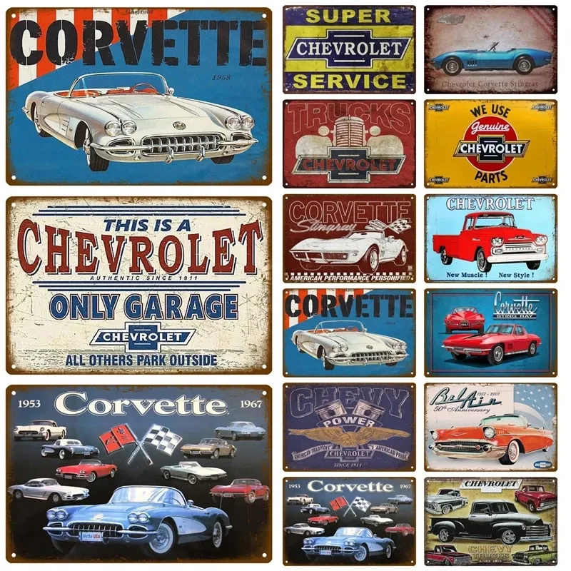 Corvette Metal Painting Poster Tin Sign Plate Wall Posters Vintage Retro Aesthetic Room Pub Club Decor Wall Art Decoration Man Cave 20cmx30cm Woo