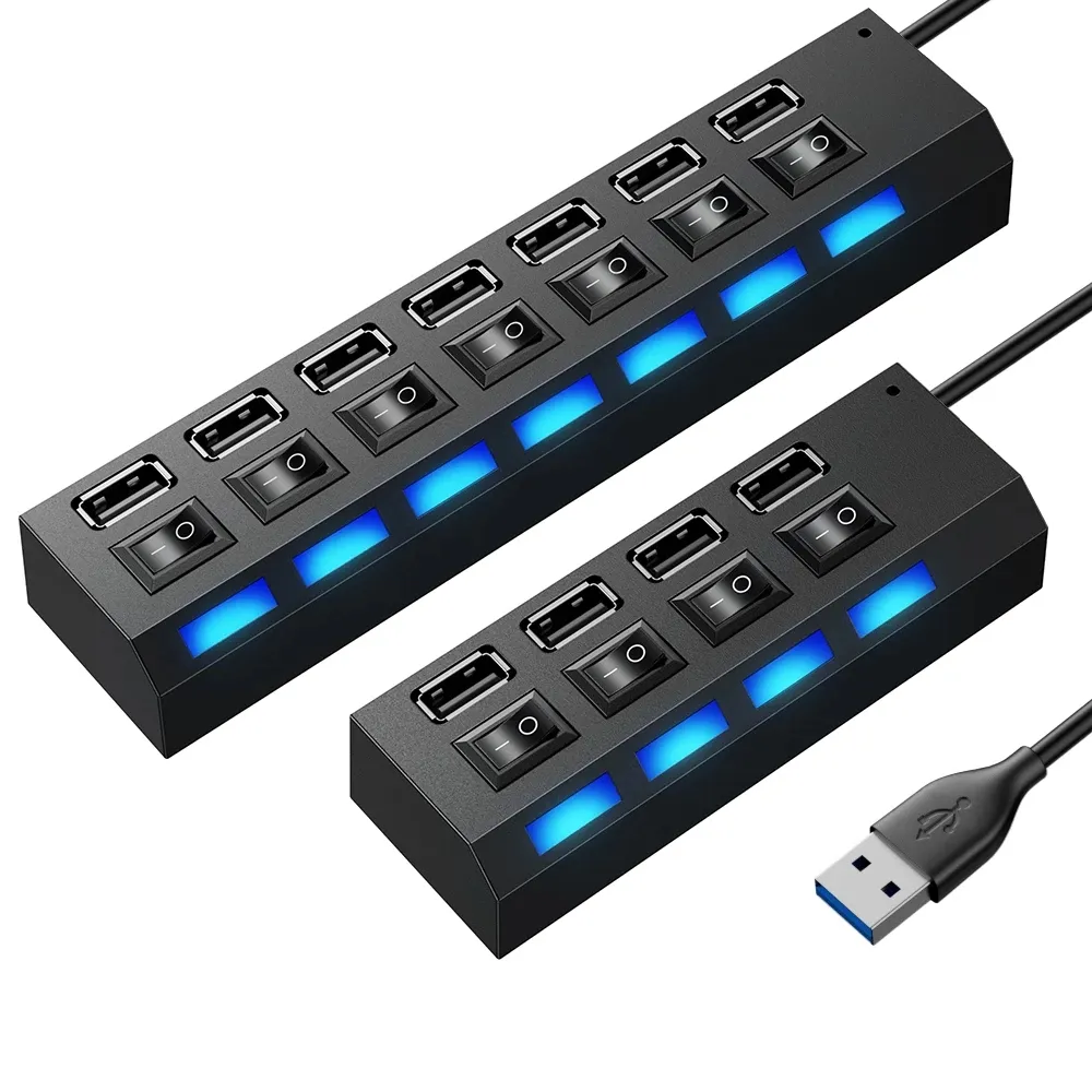 USB Hub 2.0 USB Bölücü Çok Birkaç 4/7 Bağlantı Noktalı Güç Adaptörü Anahtarlı Dizüstü Bilgisayar Aksesuarları PC İçin