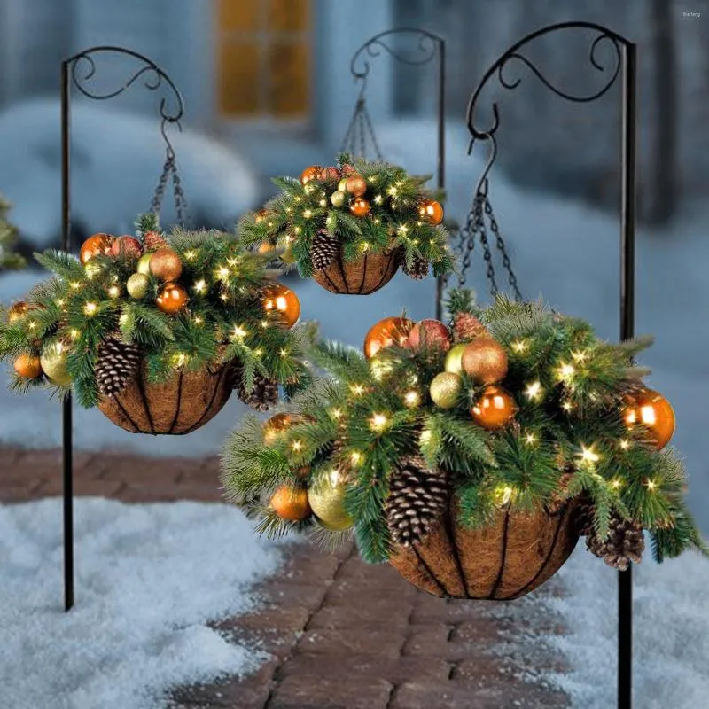 Juldekorationer h￤ngande ornament f￶re upplysta konstgjorda h￤ngande korgblandade och vita LED-lampor-frostade b￤rkorg 2022