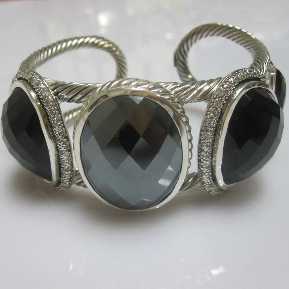 Sterling silverkedja smycken svart onyx armband m￤rke smycken kvinna manschett design armband julklappar mors dag g￥va