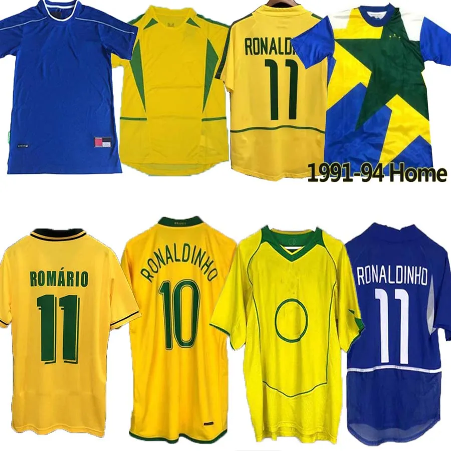 1998 Brasil Soccer Jerseys 2002 Camisas Retro Carlos Romario Ronaldo Ronaldinho 2004 Camisa de Futebol 1994 Brasils 2006 1982 Rivaldo Adriano 1988 2000 1957 2010