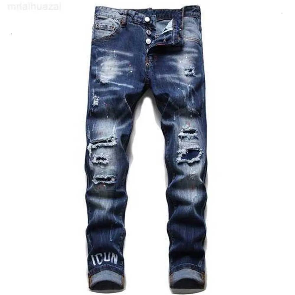 Herrjeans Herrdesigner Distressed Ripped Biker Slim Fit Motorcykel Bikers Denim för Herrmode Mans Svarta Byxor Pour Hommes3ftn