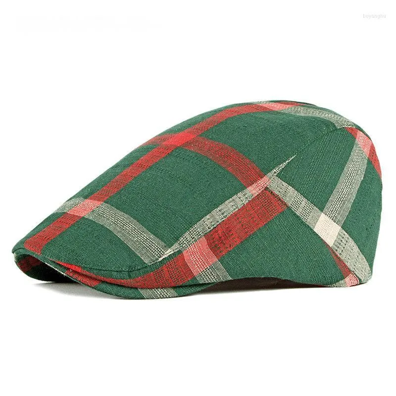 Berets Unisex Thin Breathable Beret Hat Men Women Plaid Forward Cap Spring Summer Green Black Flat Peaked Hats Visor