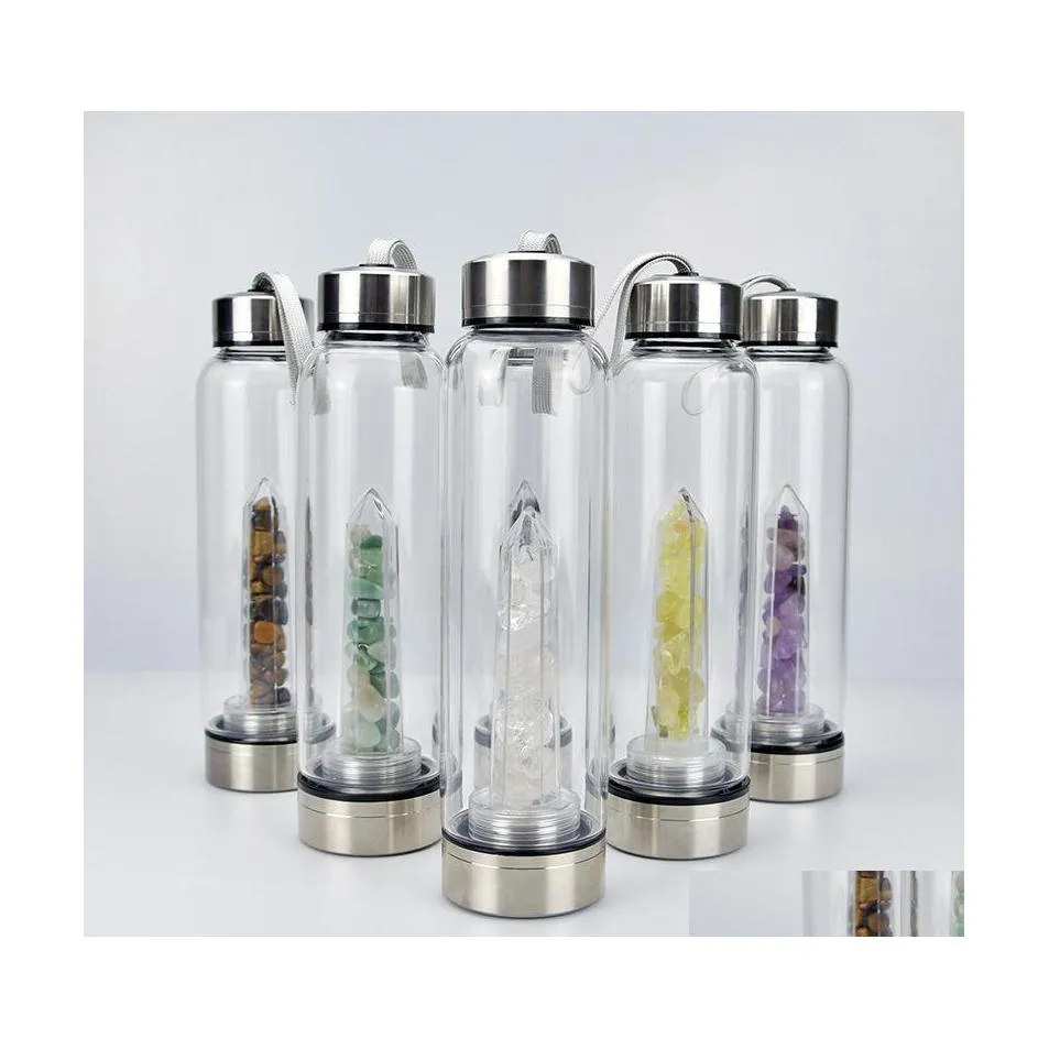 Bouteilles d'eau Quartz naturel Gem Bouteille d'eau en verre Boire directement Coupe en cristal 8 Fournitures de boissons au café Inventaire de fret maritime Wholes Dh3Ph