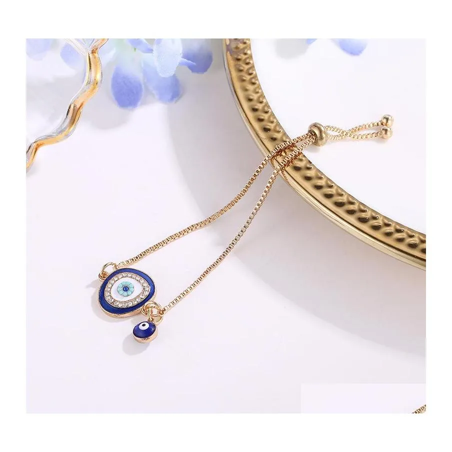 Charm Armbänder Türkische Lucky Blue Crystal Evil Eye Armbänder für Frauen Handgefertigte Goldketten Schmuck Armband Frau 1155 T2 Drop Deli Dhevo