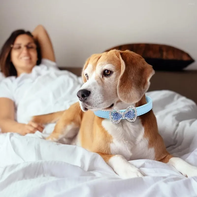 犬の首輪小さな猫の襟黒いペットの弓のダイヤモンド子犬革