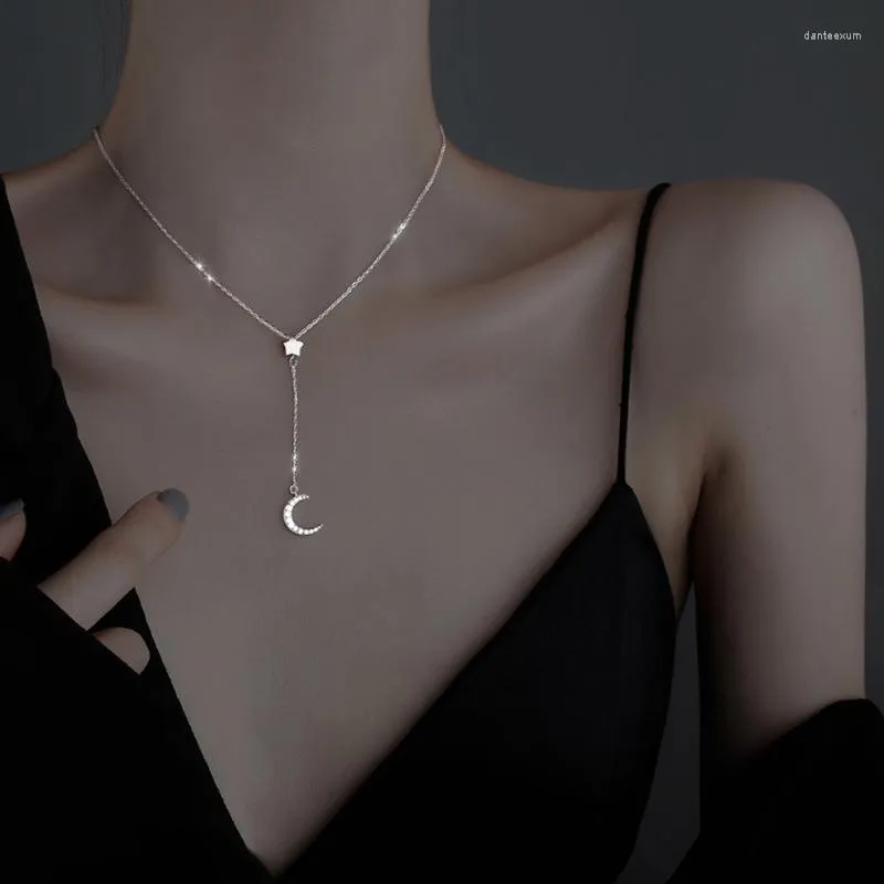 Kedjor Voq Sweet Silver Color Star Moon Tassel Necklace Ladies Fashion Girls Jewets Gift