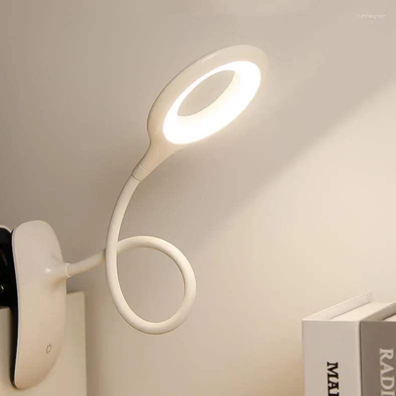 Tafellampen clip draadloze LED -lamp aanraking diming aanpassing USB oplaadbare bureau ring lichtsteun penhouder