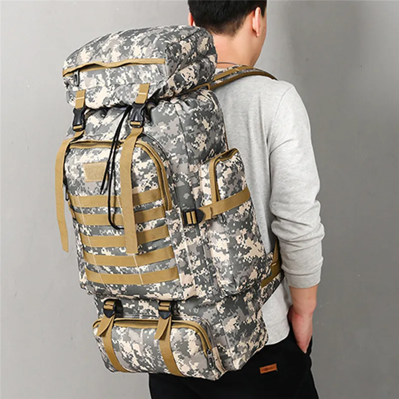 School Bags 80L Waterproof Molle Camo Tactical Military Army Hiking Camping Backpack Travel Rucksack Outdoor Sports Climbing Bag 221205