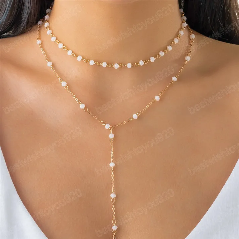 Sexy Crystal Bead Tassel Chest Chain Necklace for Women Vintage Gothic Long Link Aesthetic Wed Accessories Jewelry