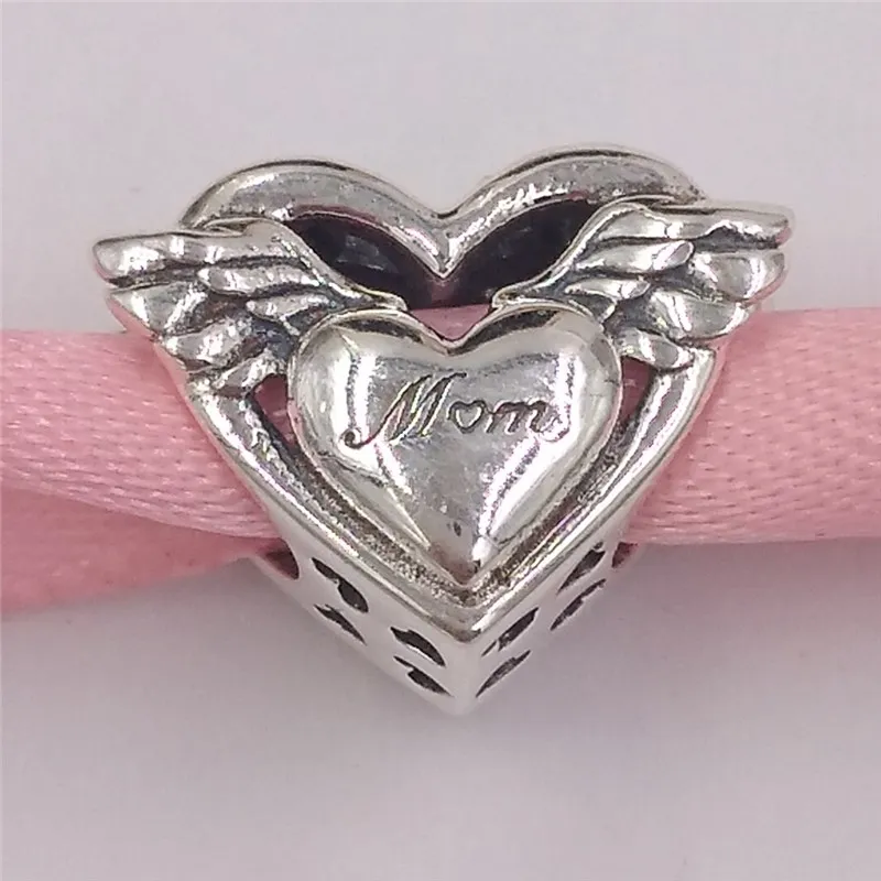 925 Sterling Silver Beads Angel Wings Mom Charm Charms past Europese pandora -stijl sieraden armbanden ketting 799367C00 Annajewel