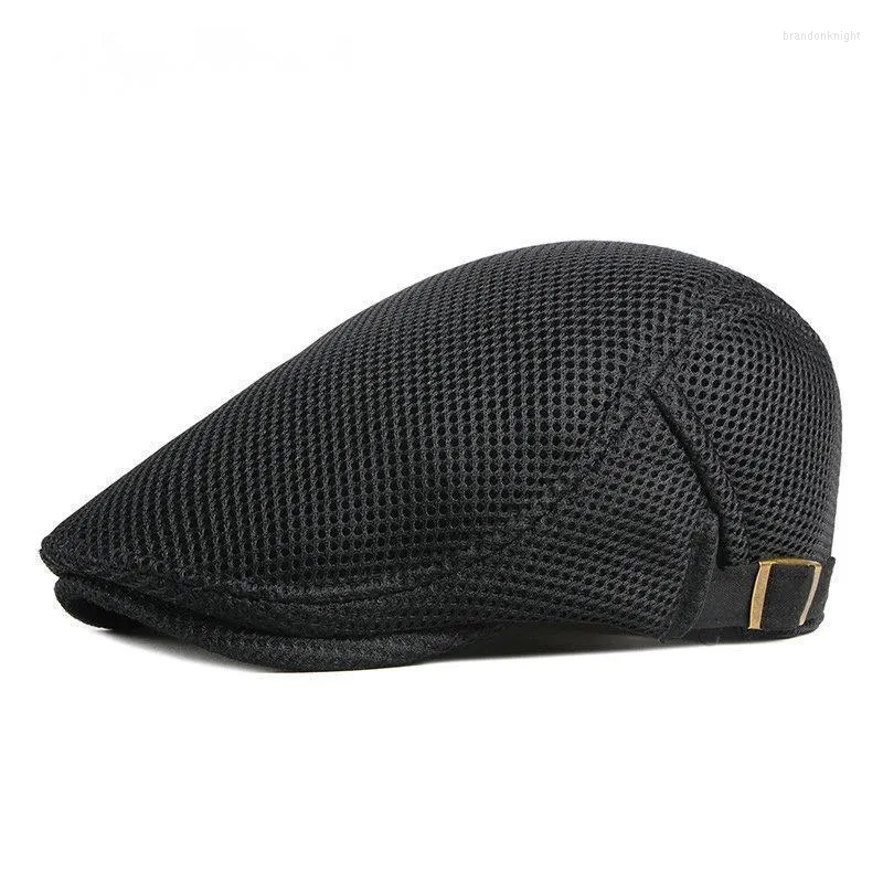 Berets LTOW 2022 Casual Mesh Beret Hat Men Women Spring Summer Visors Net Breathable Herringbone Flat Cap Solid Peaked Casquette